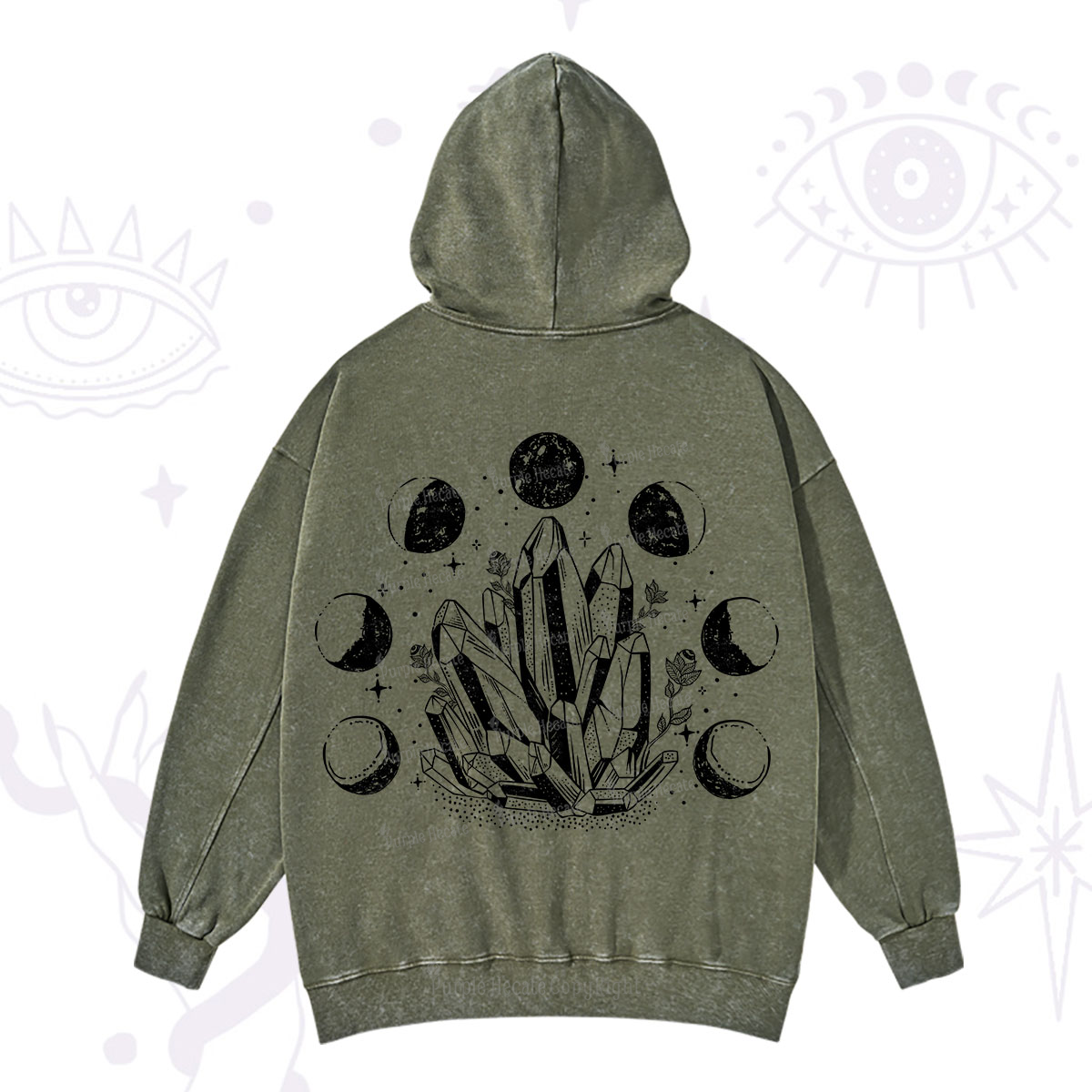 Purplehecate Crystals and Moon Phases Washed Hoodie