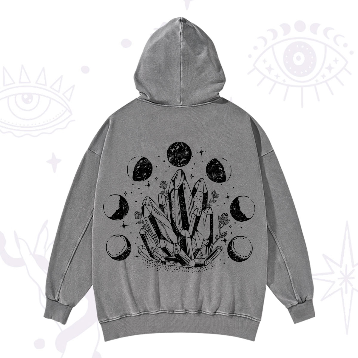 Purplehecate Crystals and Moon Phases Washed Hoodie