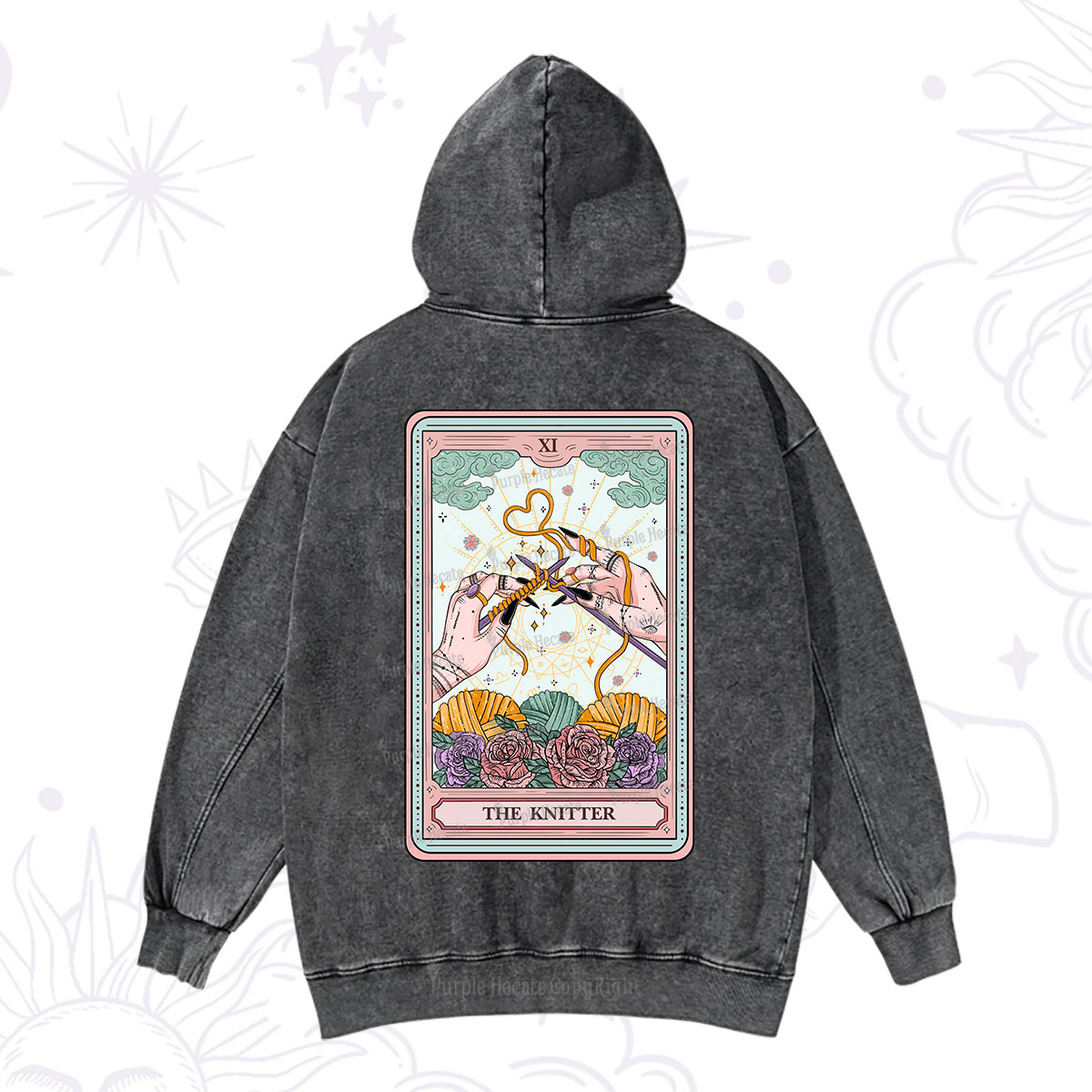 Purplehecate The Knitter Tarot Card Washed Hoodie