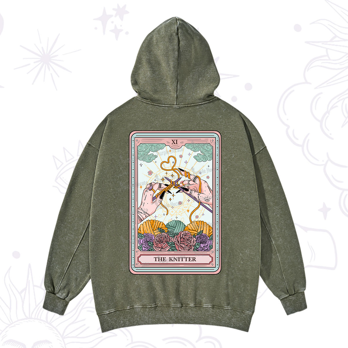 Purplehecate The Knitter Tarot Card Washed Hoodie