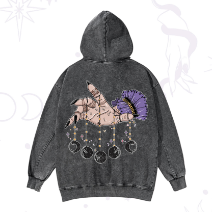 Purplehecate Feline Lunar Phases Washed Hoodie