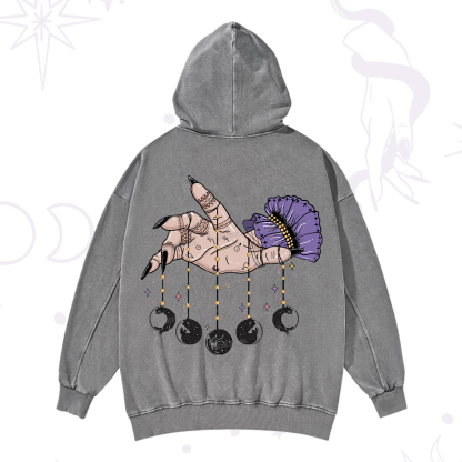 Purplehecate Feline Lunar Phases Washed Hoodie