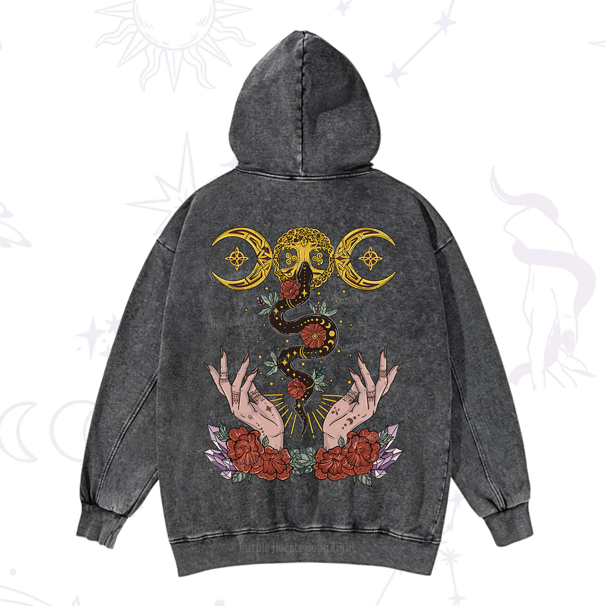 Purplehecate Lunar Bloom Washed Hoodie