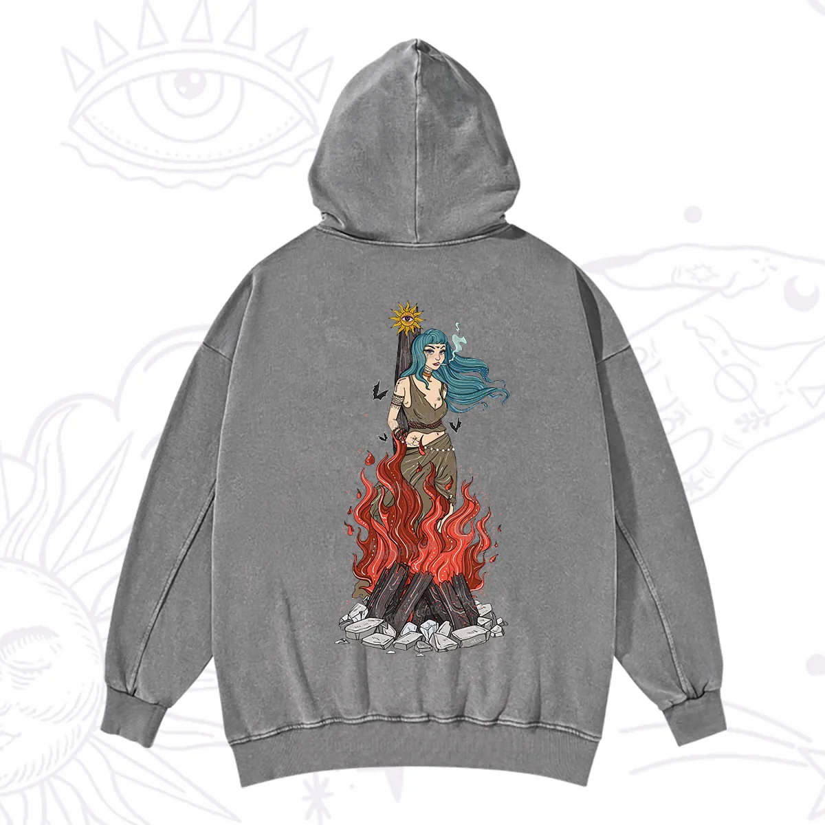 Purplehecate Witchy Woman Burned at the Stake Washed Hoodie