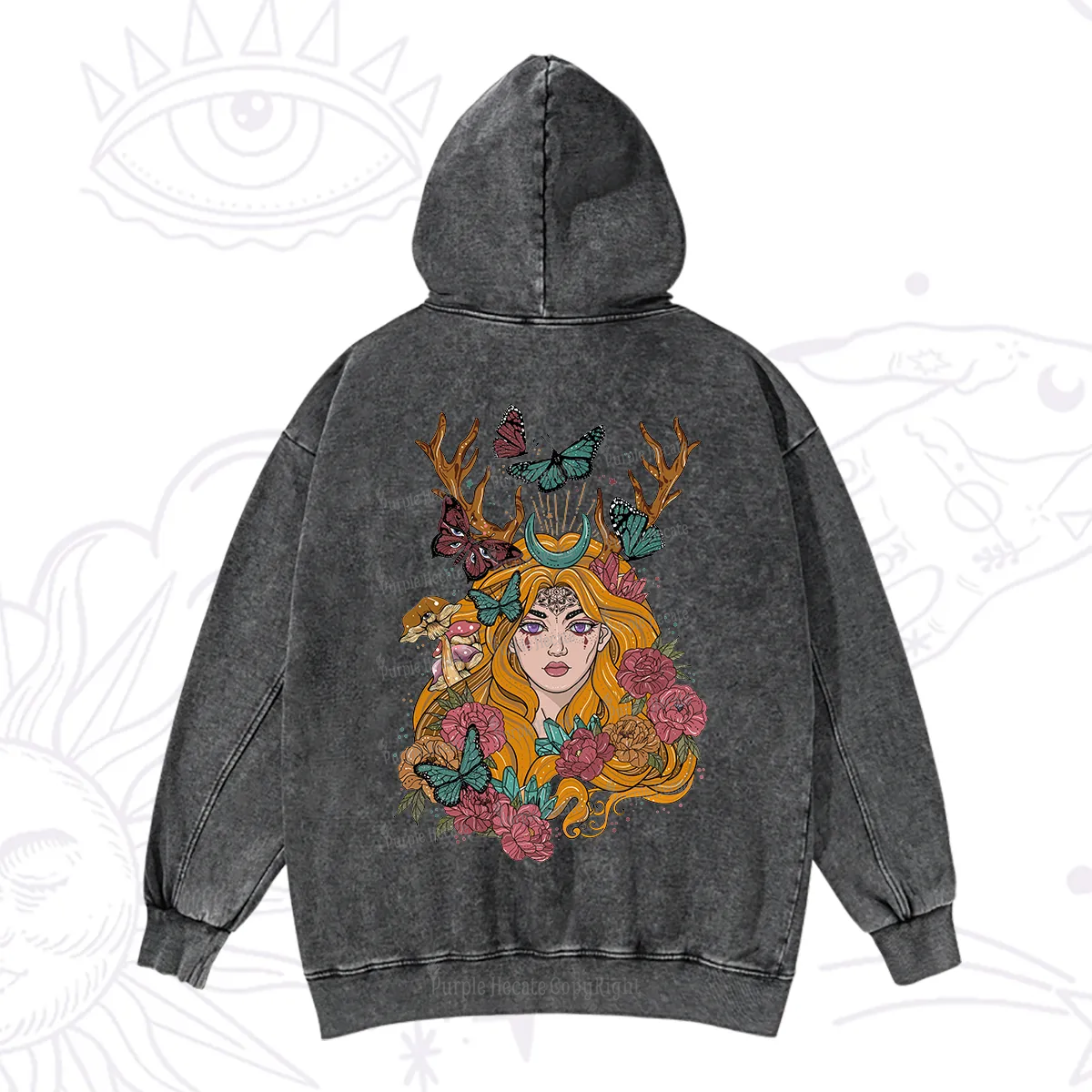 Purplehecate Butterfly Flutter Washed Hoodie