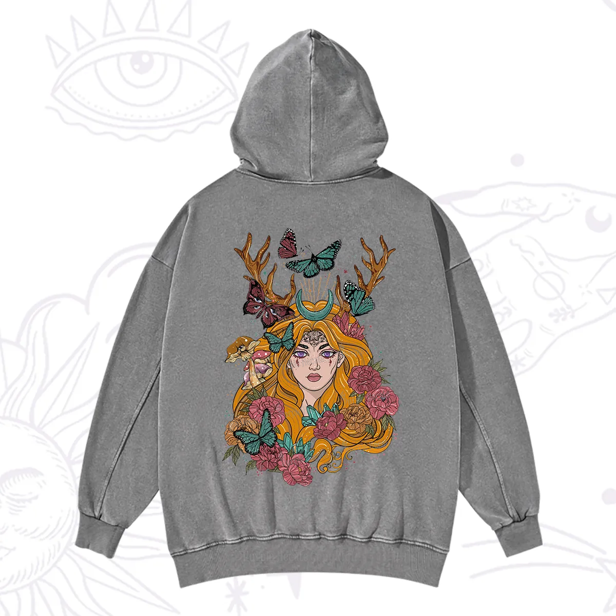 Purplehecate Butterfly Flutter Washed Hoodie