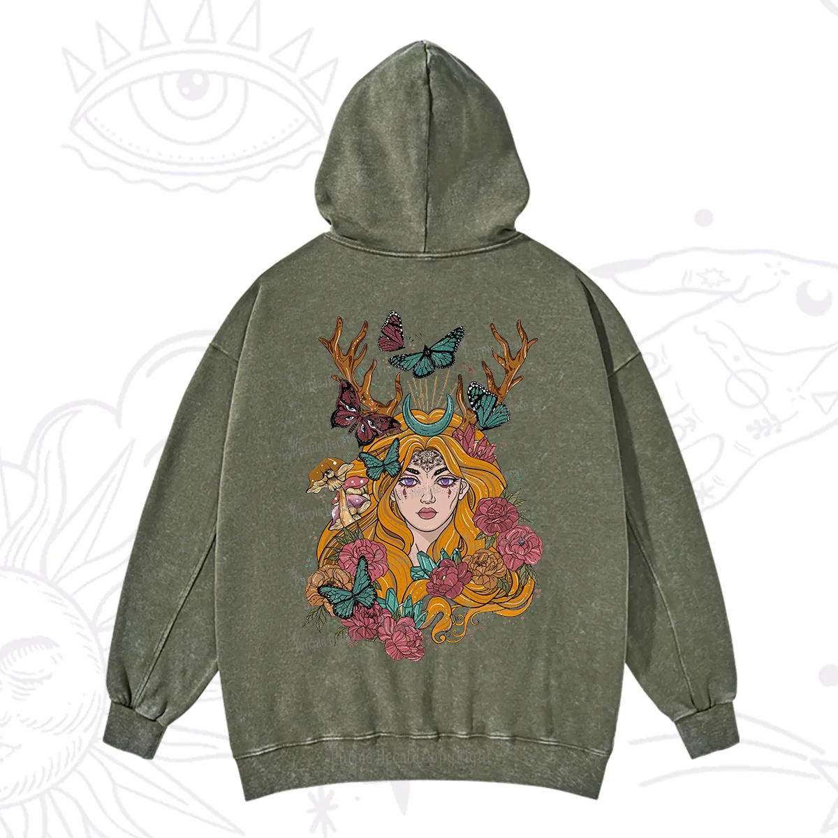Purplehecate Butterfly Flutter Washed Hoodie