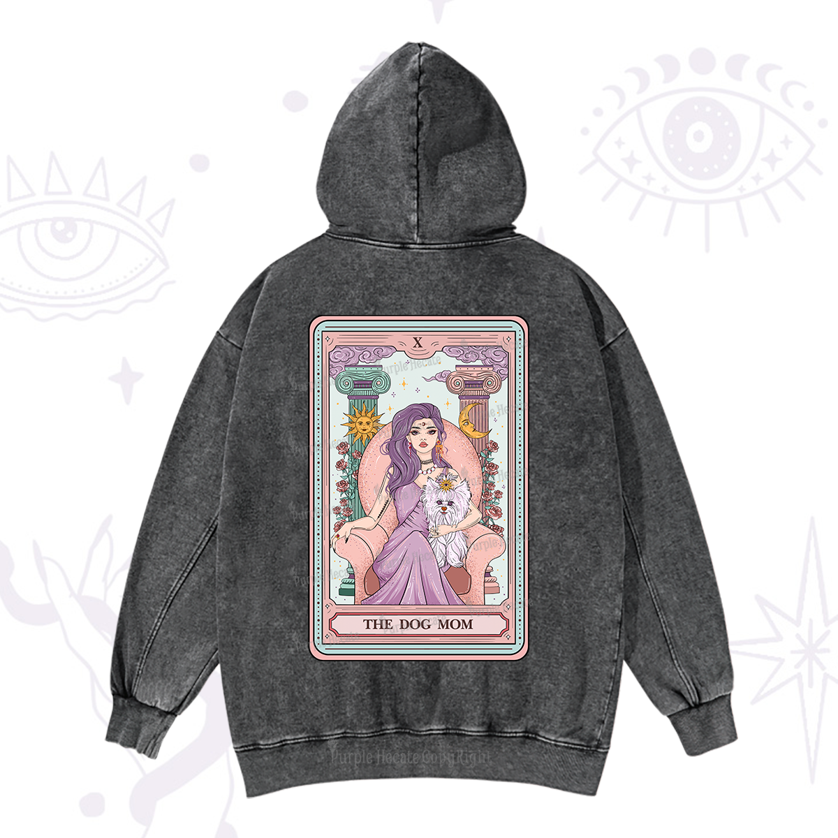 Purplehecate The Cute Dog Mom Tarot card Washed Hoodie