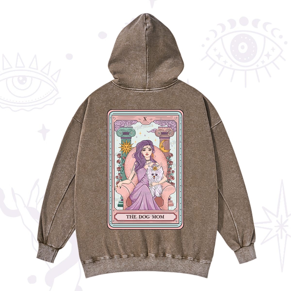 Purplehecate The Cute Dog Mom Tarot card Washed Hoodie