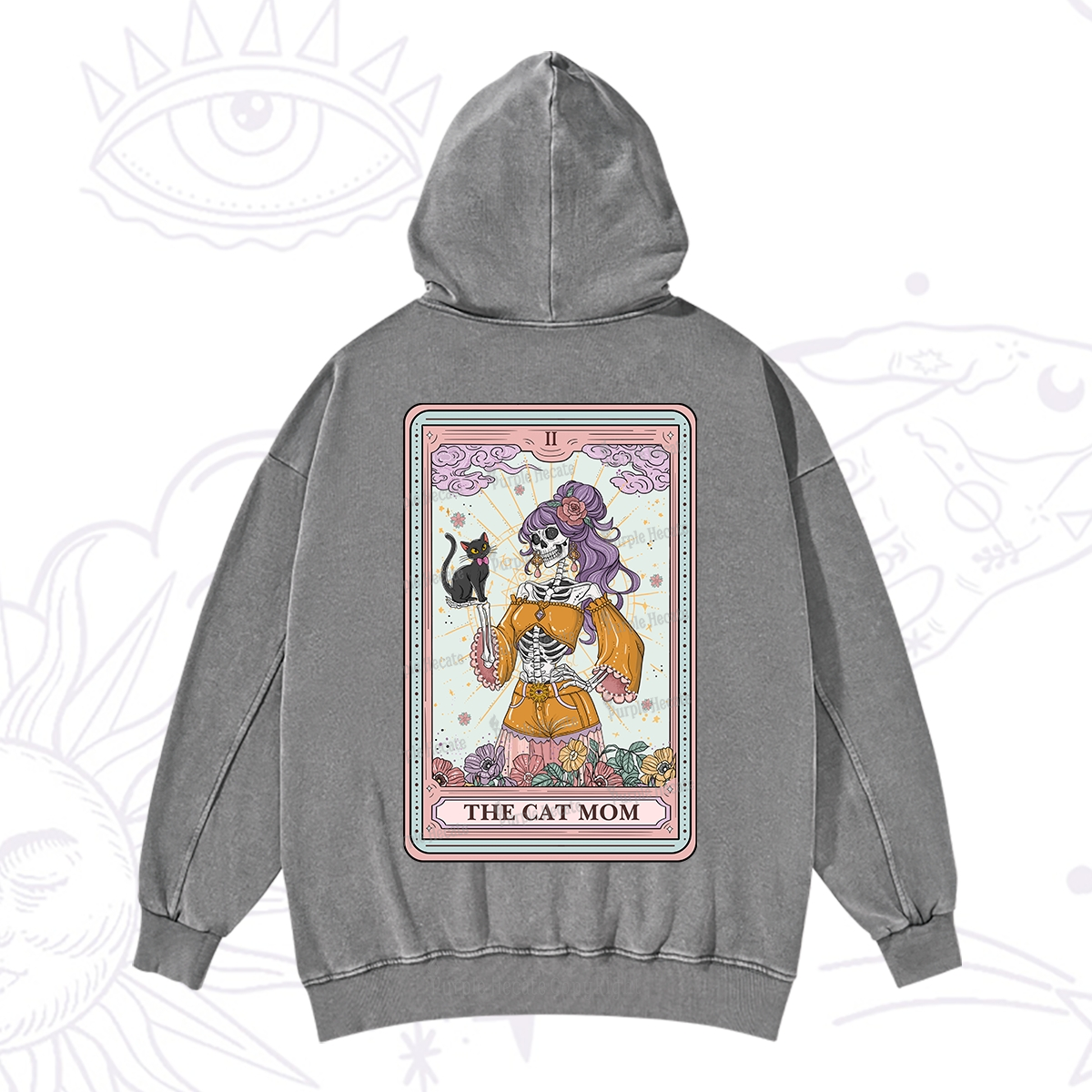 Purplehecate The Skeleton Cat Mom Tarot Card Washed Hoodie