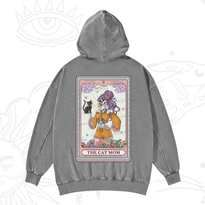 Purplehecate The Skeleton Cat Mom Tarot Card Washed Hoodie
