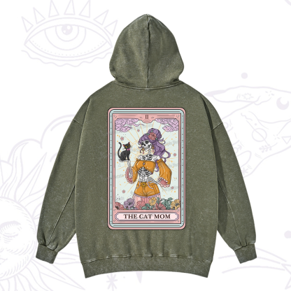 Purplehecate The Skeleton Cat Mom Tarot Card Washed Hoodie
