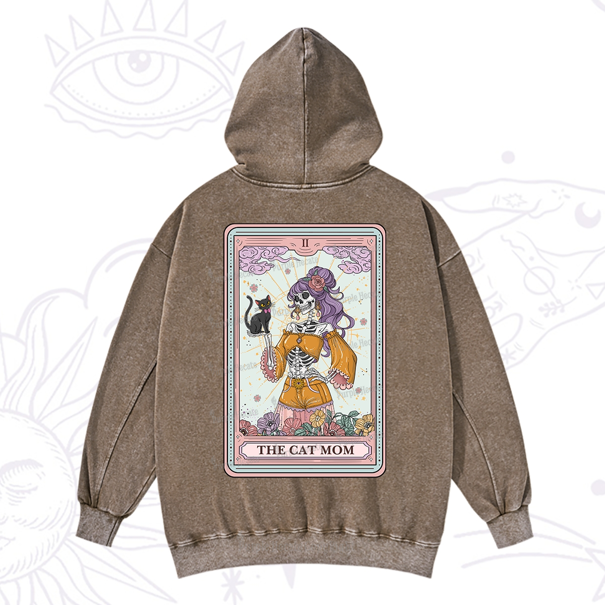 Purplehecate The Skeleton Cat Mom Tarot Card Washed Hoodie