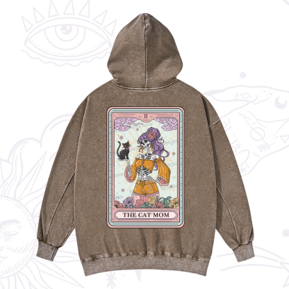Purplehecate The Skeleton Cat Mom Tarot Card Washed Hoodie