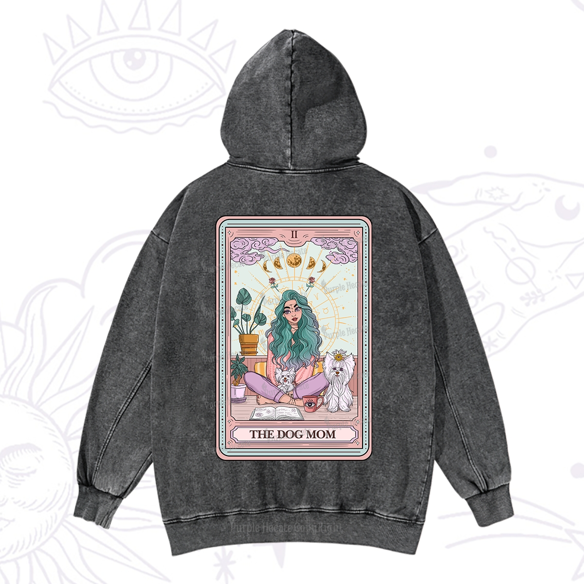 Purplehecate The Divine Dog Mom Tarot Card Washed Hoodie