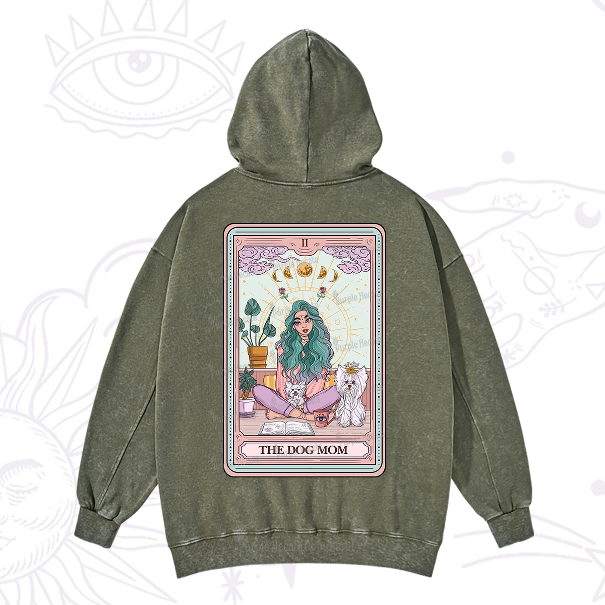 Purplehecate The Divine Dog Mom Tarot Card Washed Hoodie