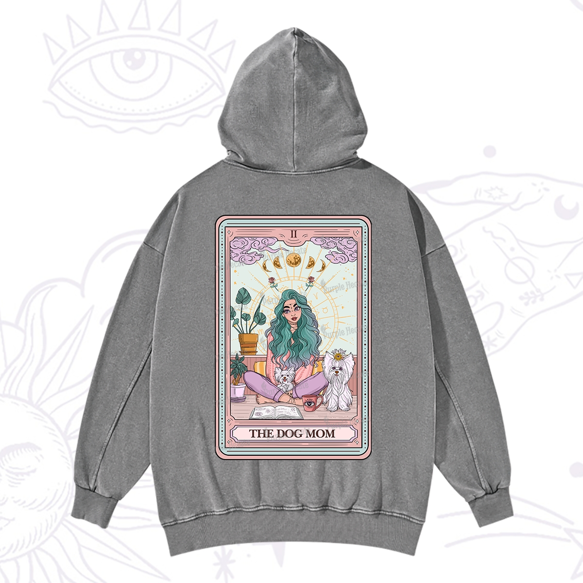 Purplehecate The Divine Dog Mom Tarot Card Washed Hoodie