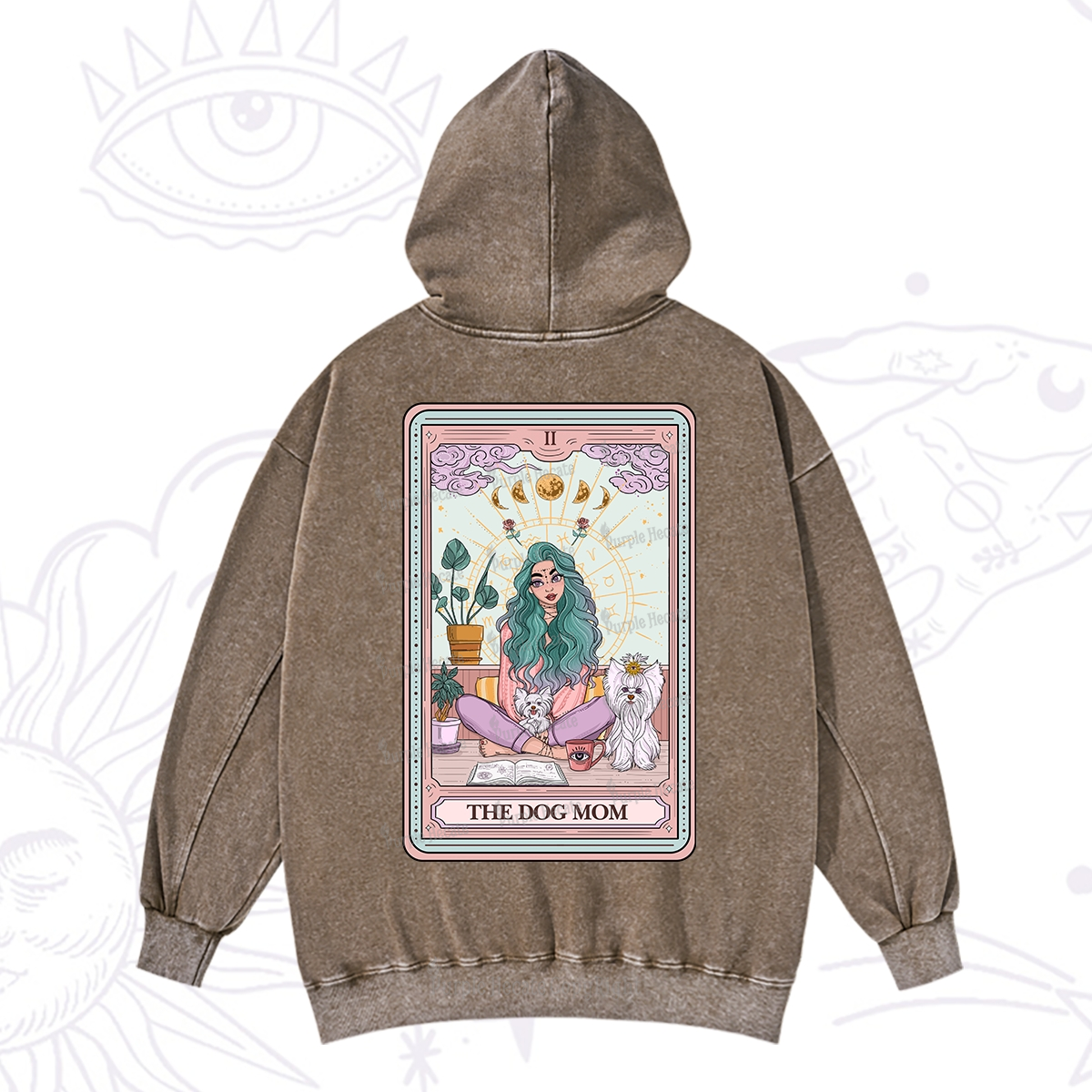 Purplehecate The Divine Dog Mom Tarot Card Washed Hoodie