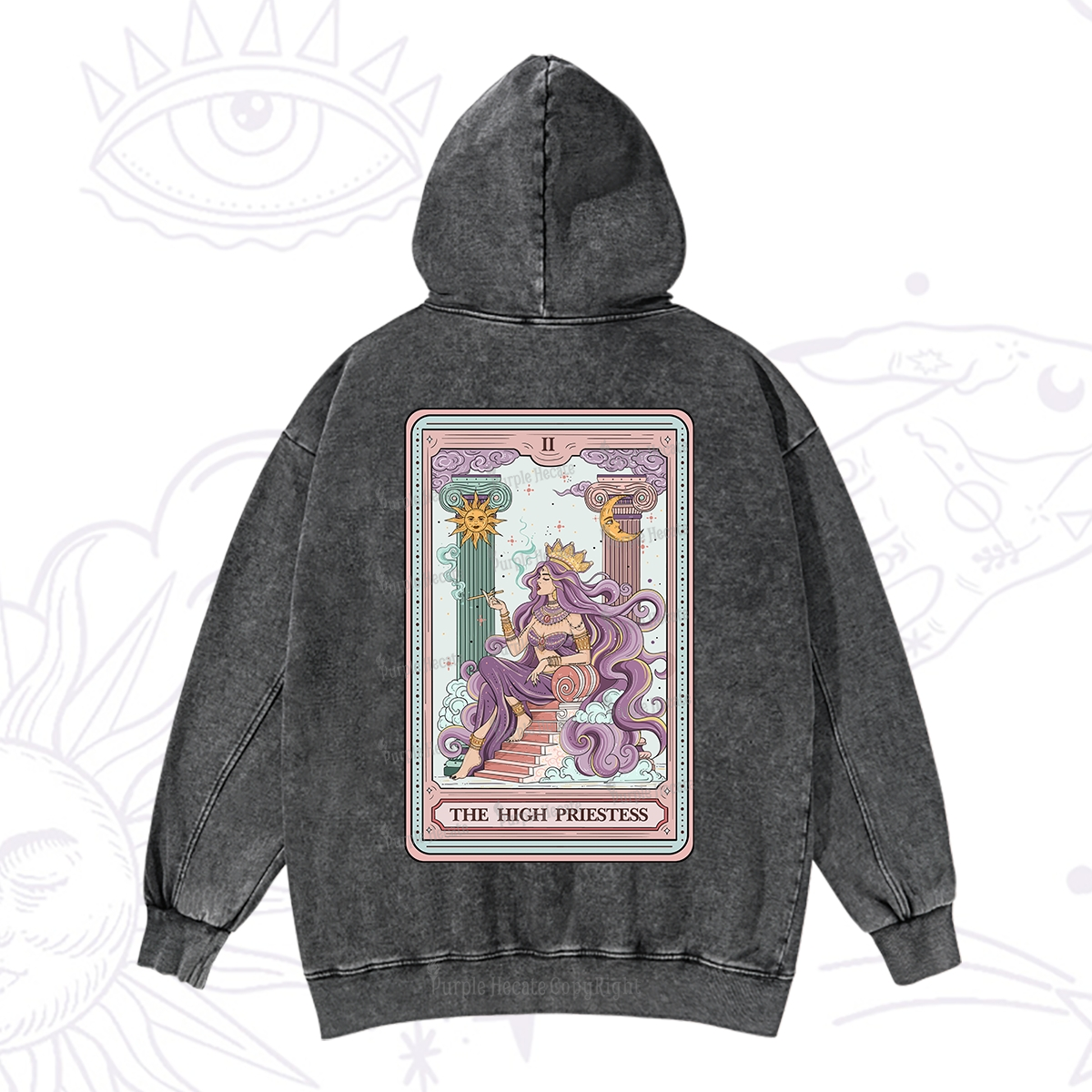 Purplehecate The Goddess High Priestess Tarot Card Washed Hoodie
