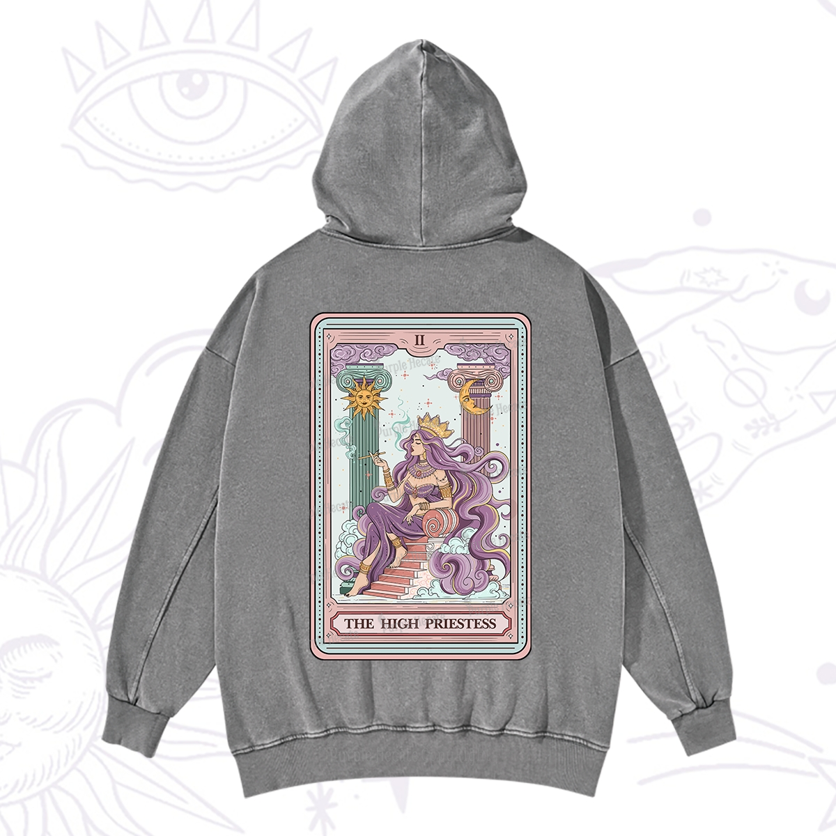 Purplehecate The Goddess High Priestess Tarot Card Washed Hoodie