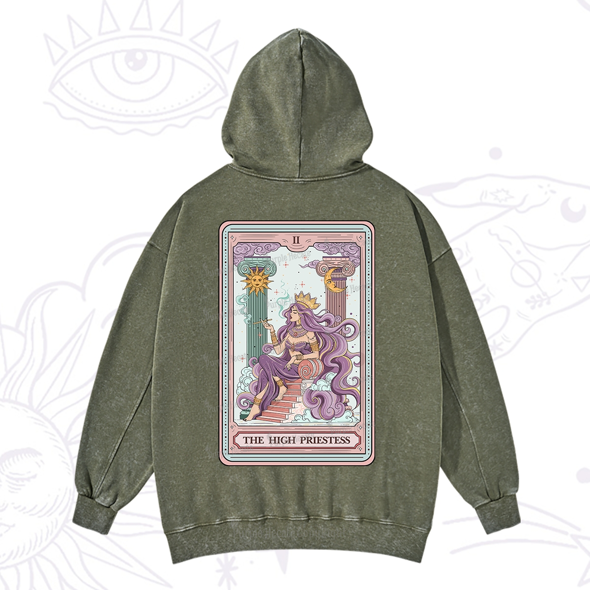 Purplehecate The Goddess High Priestess Tarot Card Washed Hoodie
