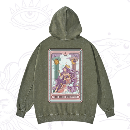 Purplehecate The Goddess High Priestess Tarot Card Washed Hoodie