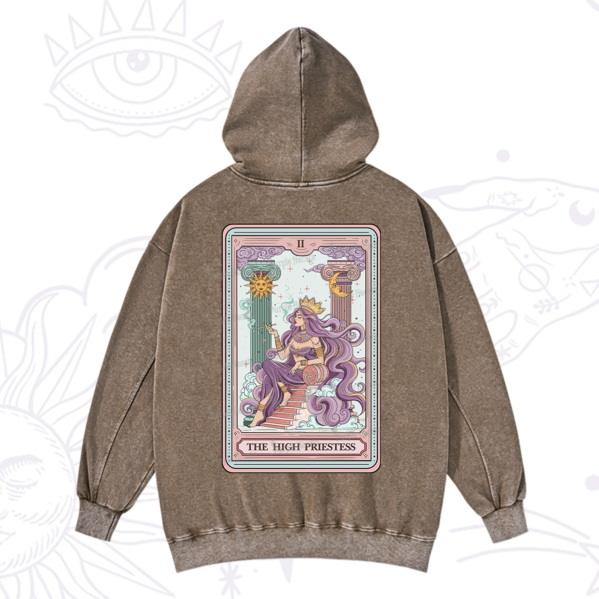 Purplehecate The Goddess High Priestess Tarot Card Washed Hoodie