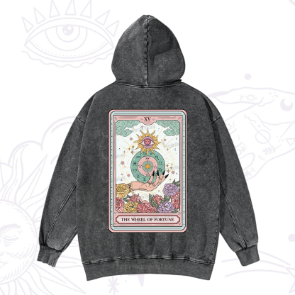 Purplehecate The Wheel of Fortune Tarot Card Washed Hoodie