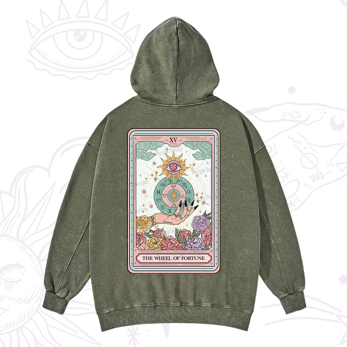 Purplehecate The Wheel of Fortune Tarot Card Washed Hoodie