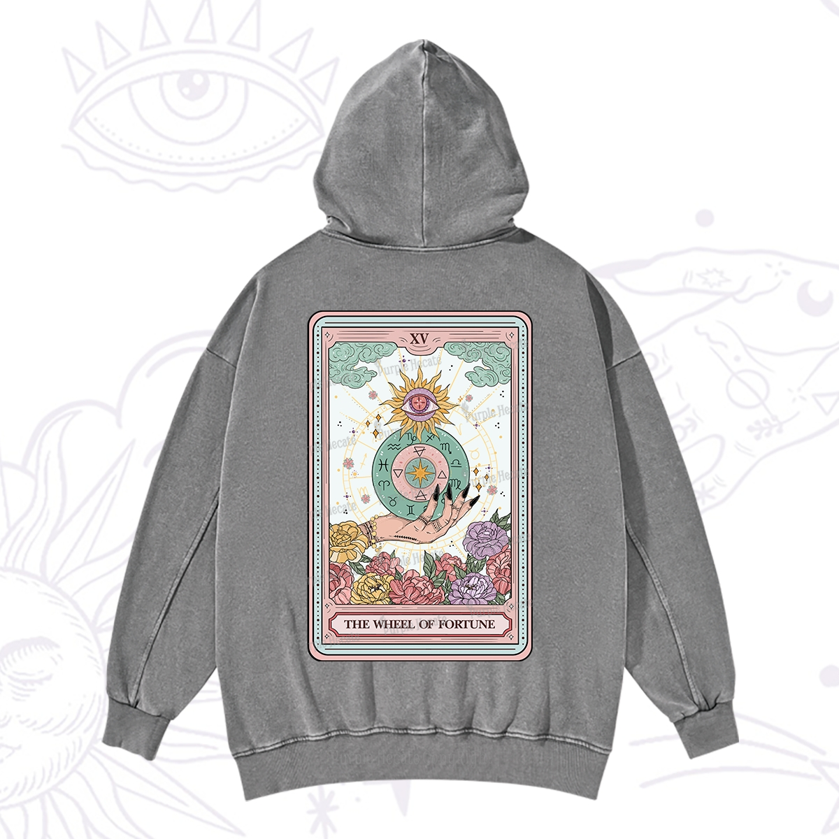 Purplehecate The Wheel of Fortune Tarot Card Washed Hoodie