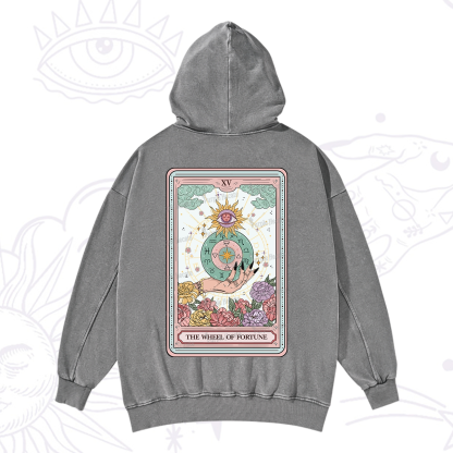 Purplehecate The Wheel of Fortune Tarot Card Washed Hoodie
