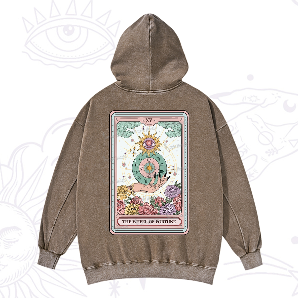 Purplehecate The Wheel of Fortune Tarot Card Washed Hoodie