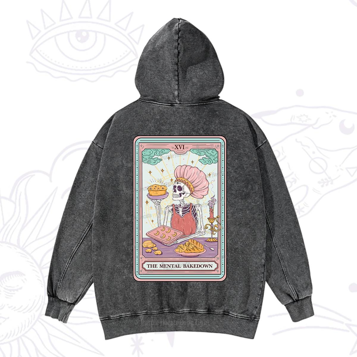 Purplehecate The Mental Bake Down Skeleton Tarot Card Washed Hoodie