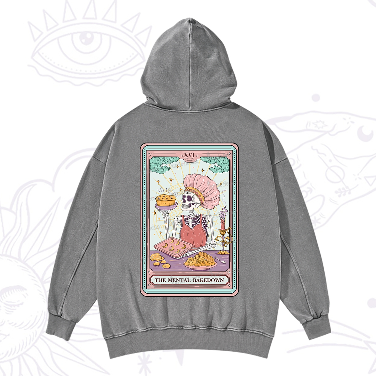 Purplehecate The Mental Bake Down Skeleton Tarot Card Washed Hoodie