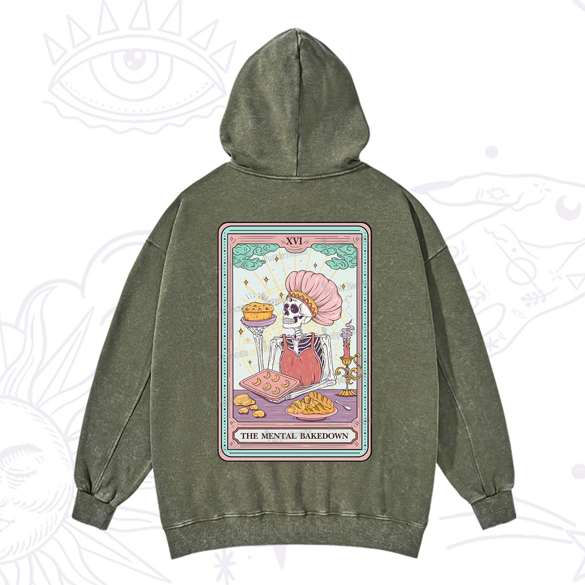 Purplehecate The Mental Bake Down Skeleton Tarot Card Washed Hoodie