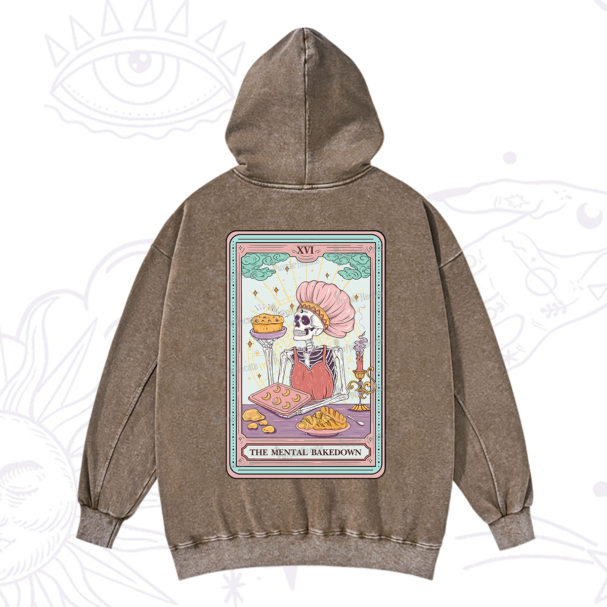 Purplehecate The Mental Bake Down Skeleton Tarot Card Washed Hoodie