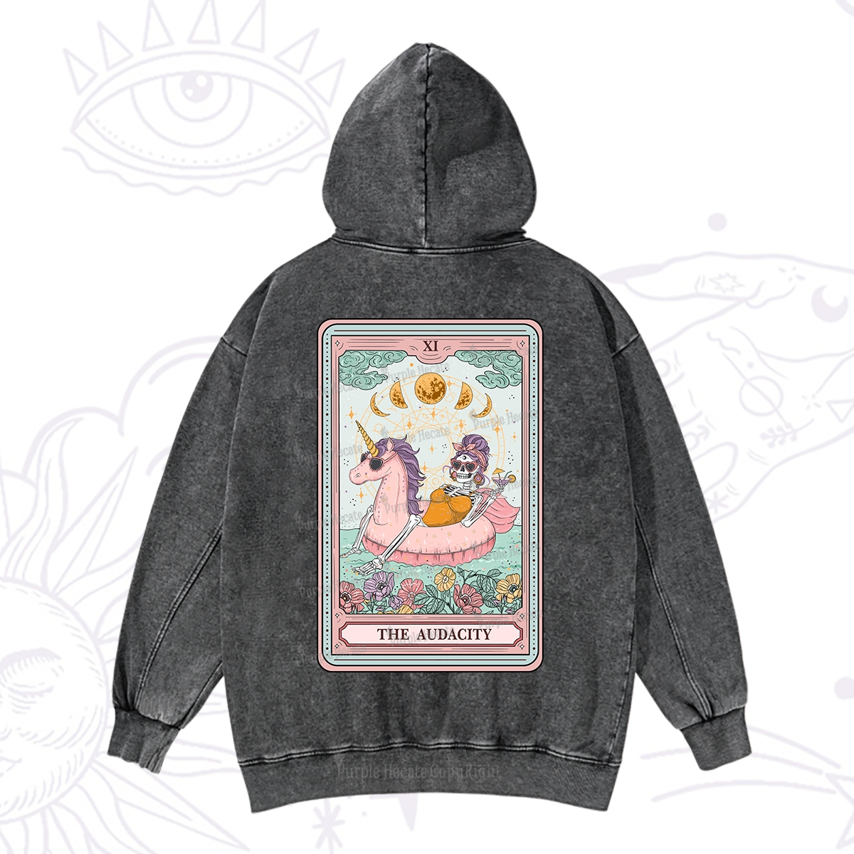Purplehecate The Audacity Skeleton Tarot Card Washed Hoodie