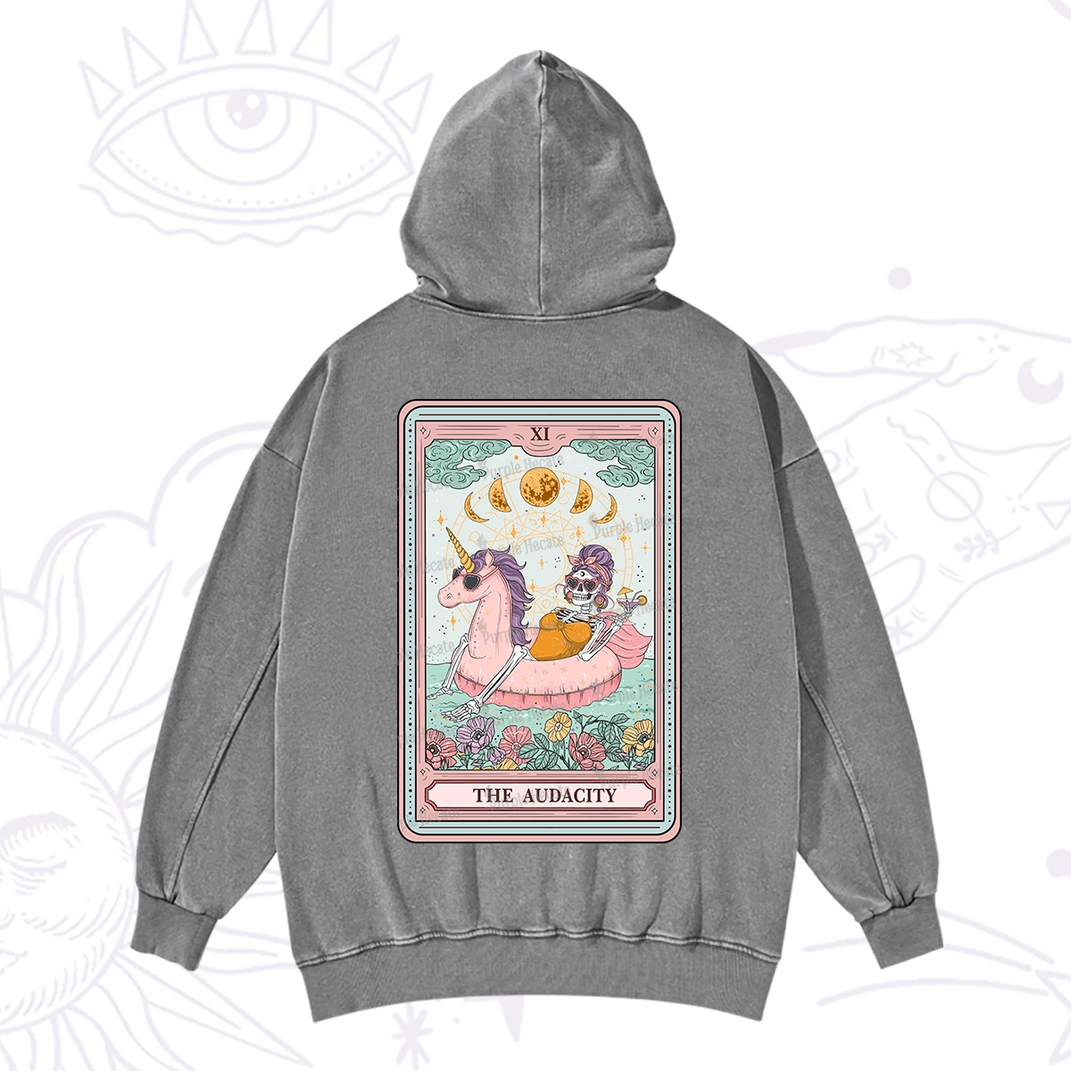 Purplehecate The Audacity Skeleton Tarot Card Washed Hoodie