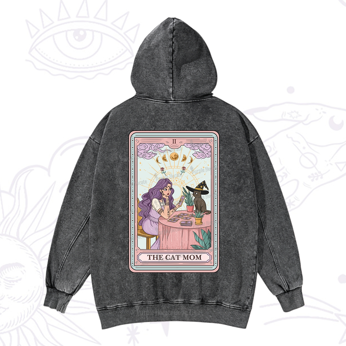 Purplehecate The Witchy Cat Mom Tarot Washed Hoodie