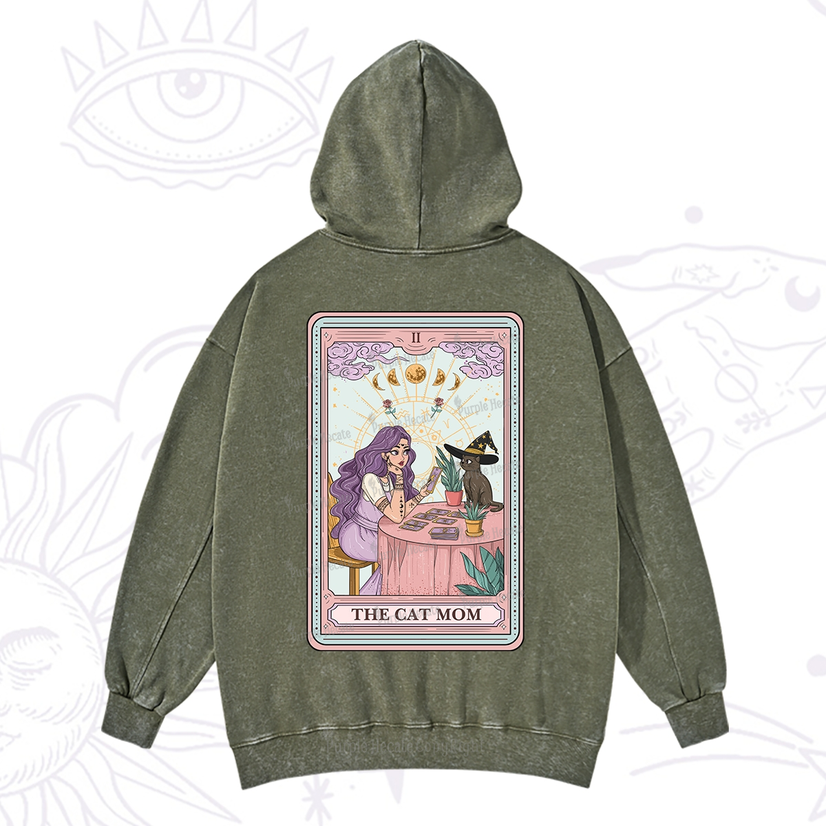 Purplehecate The Witchy Cat Mom Tarot Washed Hoodie