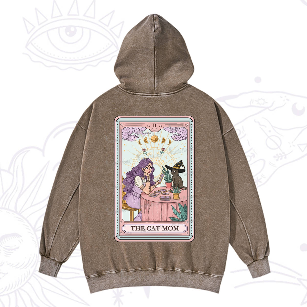 Purplehecate The Witchy Cat Mom Tarot Washed Hoodie