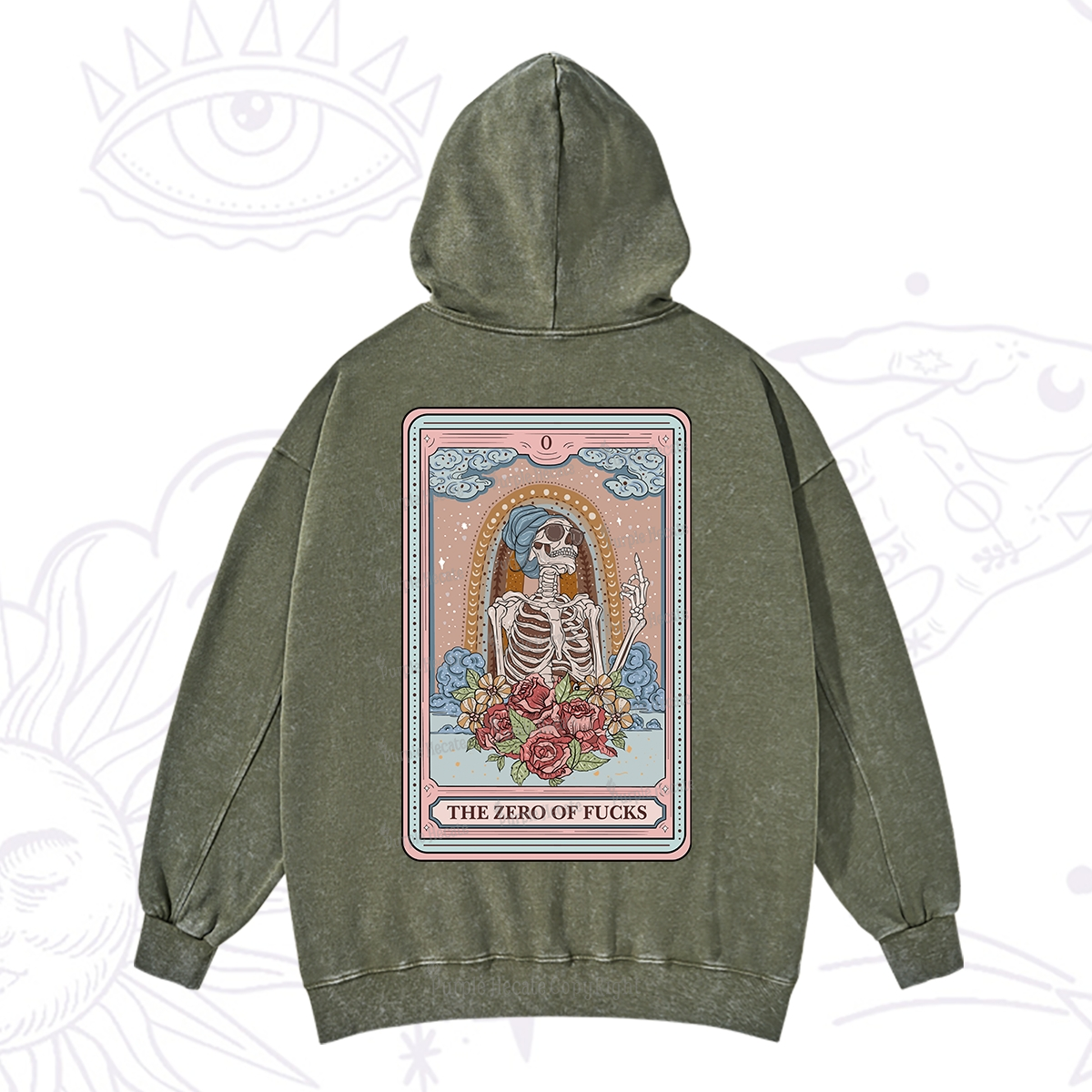 Purplehecate The Zero Of Fucks Tarot Card Washed Hoodie