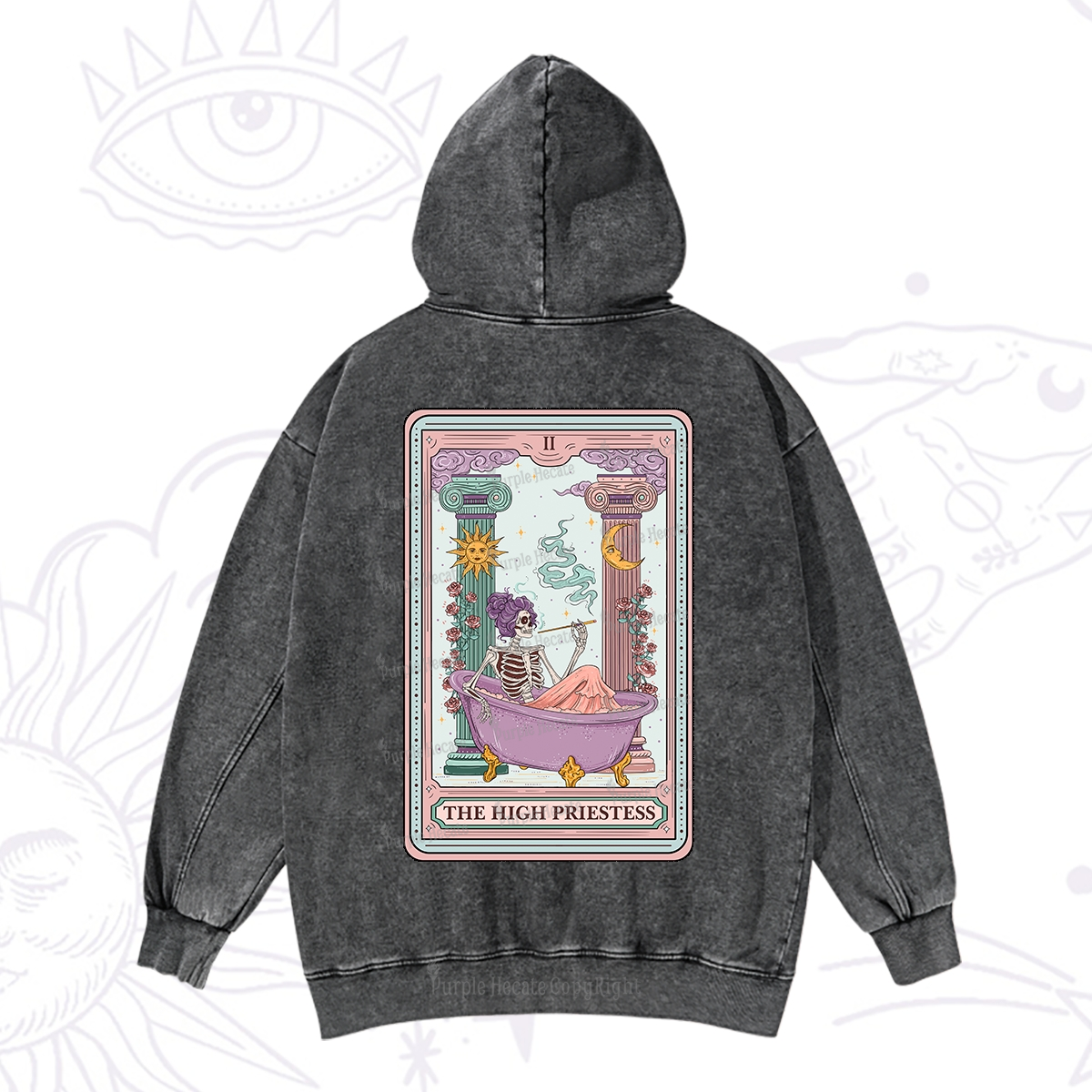 Purplehecate The Noble High Priestess Tarot Card Washed Hoodie