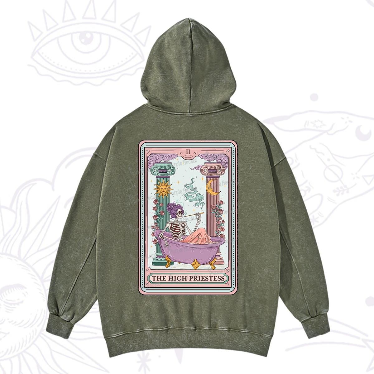 Purplehecate The Noble High Priestess Tarot Card Washed Hoodie