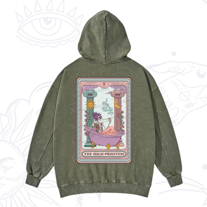 Purplehecate The Noble High Priestess Tarot Card Washed Hoodie