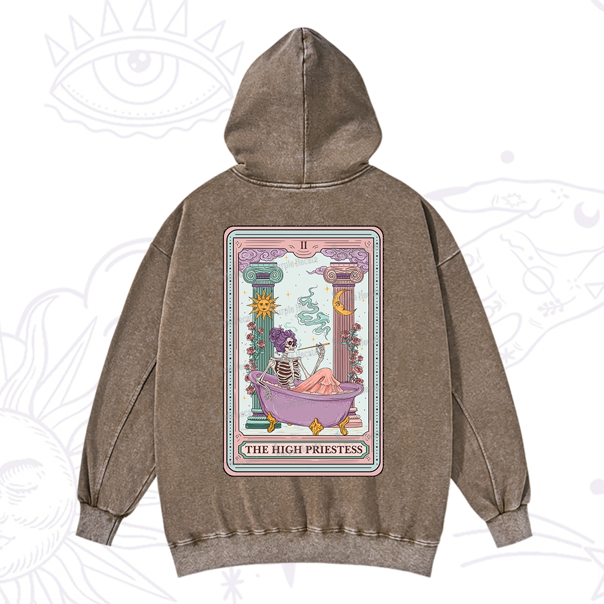 Purplehecate The Noble High Priestess Tarot Card Washed Hoodie