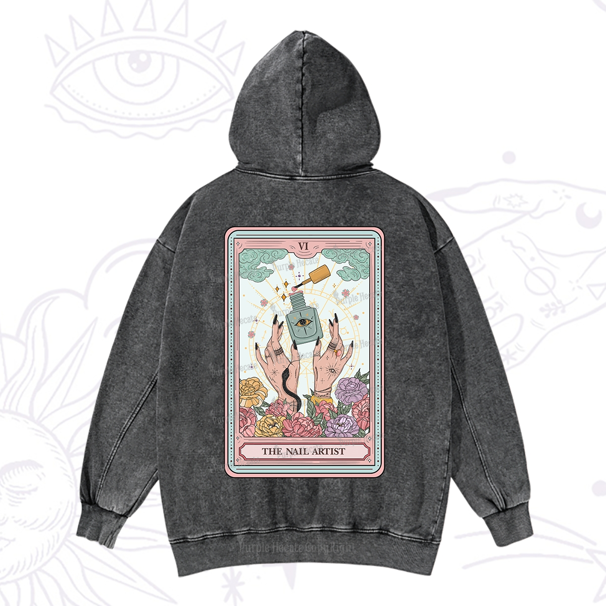 Purplehecate The Nail Artist Life Tarot Washed Hoodie