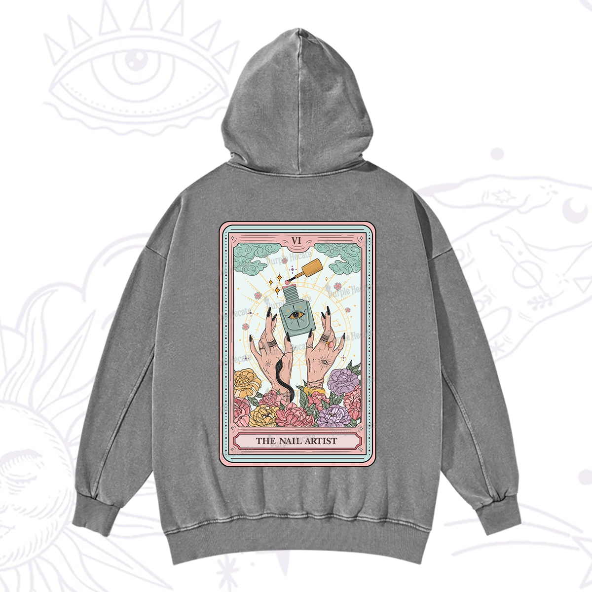 Purplehecate The Nail Artist Life Tarot Washed Hoodie
