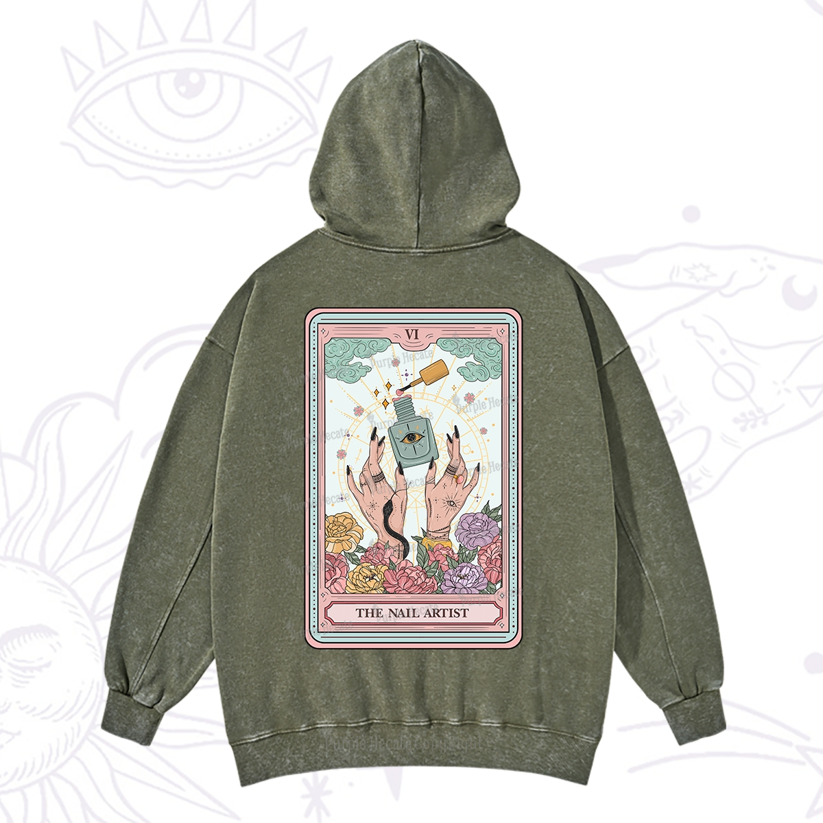 Purplehecate The Nail Artist Life Tarot Washed Hoodie