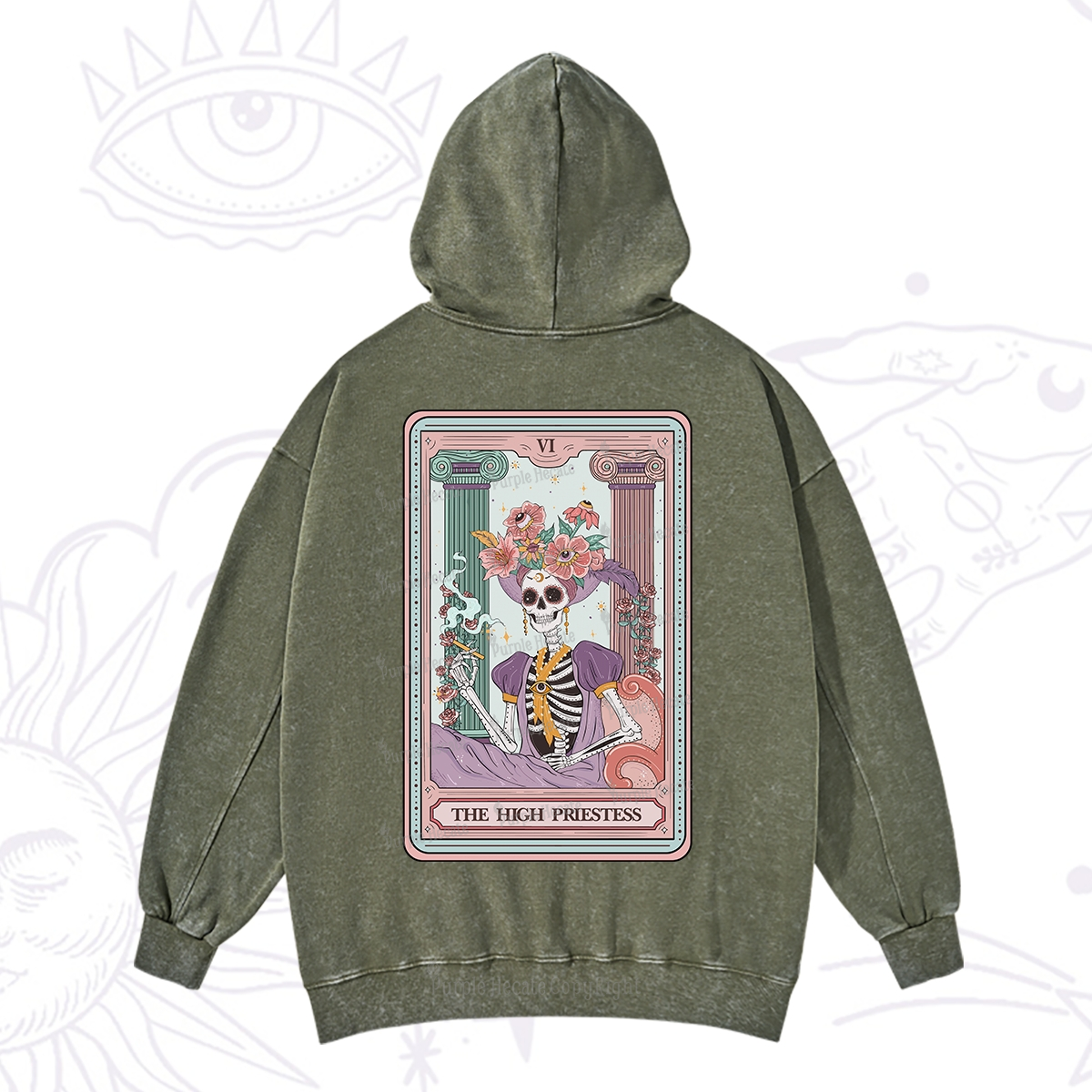 Purplehecate The High Priestess Skeleton Tarot Washed Hoodie